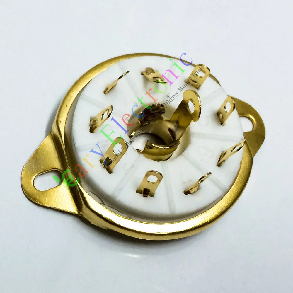 Wholesale and retail 8pc 9pin Gold Ceramic vacuum tube socket value EC52 EF50 EF55 EFF51 audio amp free shipping