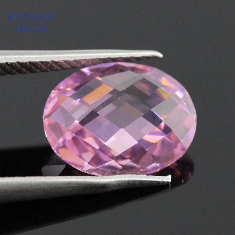 Pink CZ Stone Oval Shape Double Checkerboard Synthetic Gems Cubic Zirconia For Jewelry Size 3x5~13x18mm Wholesale