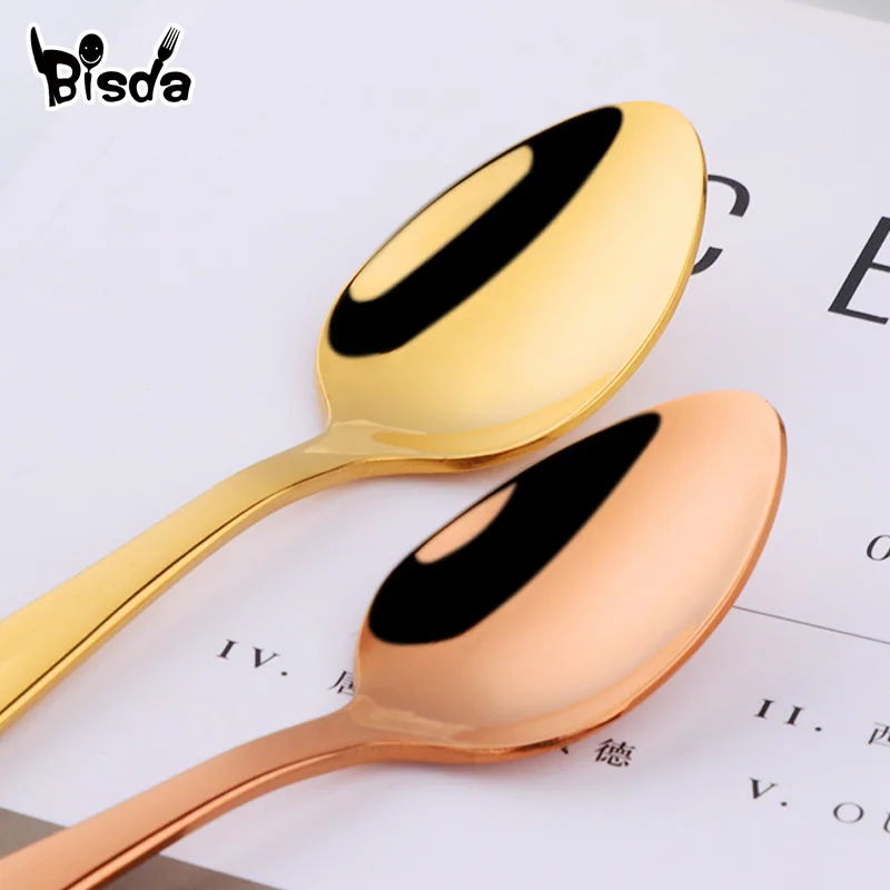 1Pc Tea Spoon Stainless Steel Coffee Spoons Children Mini Spoon Gold Dessert Scoop Rainbow Small Dinnerware Upgarded Party Tool