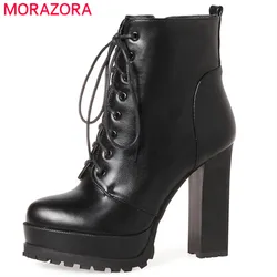 MORAZORA Fashion shoes woman platform boots spring autumn ankle boots for women top quality high heels shoes big size 34-43