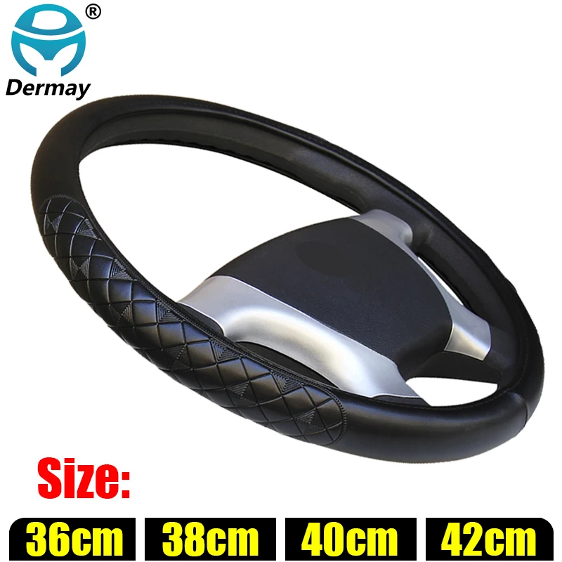 36cm 38cm 40cm 42cm Car Steering Wheel Cover Micro Fiber Leather Lattice embossing Non-slip for Car Bus Truck Boat High Quality