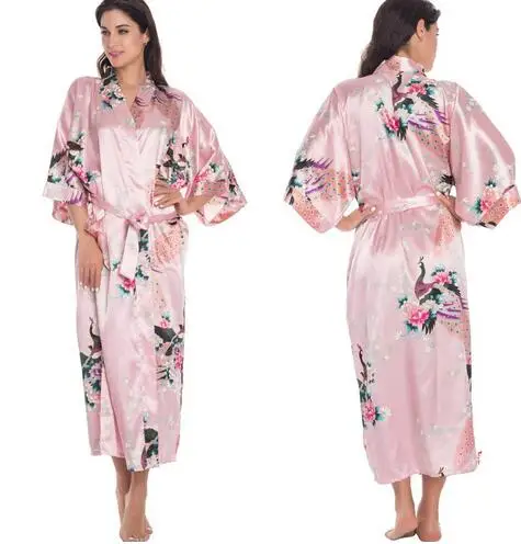 RB015 Satin Robes for Brides Wedding Robe Sleepwear Silk Pijama Casual Bathrobe Animal Rayon Long Nightgown Women Kimono XXXL