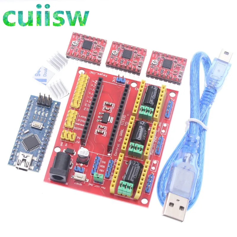 3DV4 CNC Shield V4 + Nano 3.0 + 3pcs A4988 /DRV8825 Reprap Stepper Drivers Set