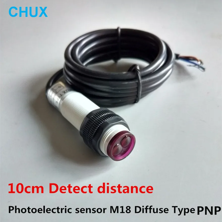 Diffuse Type Photoelectric Switch PNP NO/NC/NO+NC M18 10cm Sensing Detect Distance plastic Shell E3F DC Infrared Sensor