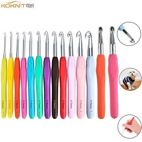 KOKNIT 1pcs 크로 셰 뜨개질 후크 믹스 크기 1.0mm ~ 10.0mm 소프트 핸들 뜨개질 후크 바늘 DIY 공예 원사 바느질 바늘 엄마 선물