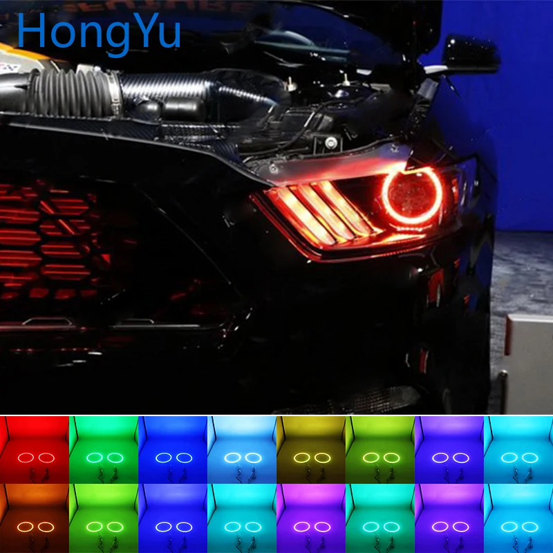 Latest Headlight Multi-color RGB LED Angel Eyes  Ring Eye DRL RF Remote Control for Ford Mustang 2015 2016 Accessories