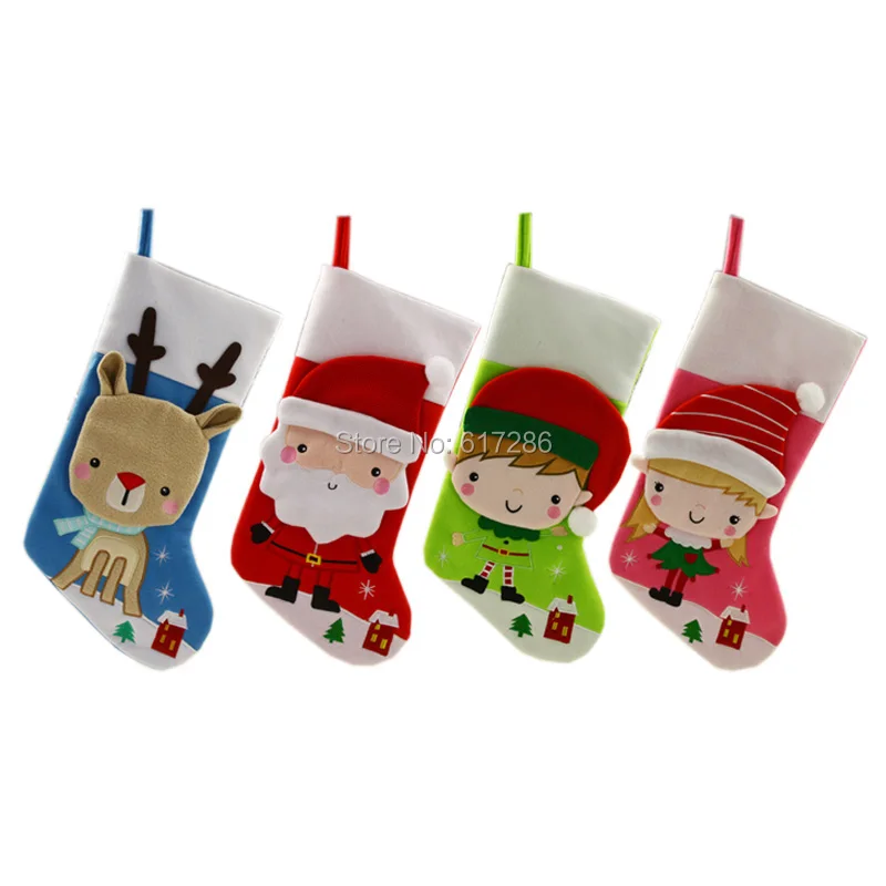 

50pcs Christmas Stockings with Santa Claus Reindeer Girl Elf Boy Elf