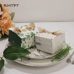 RMTPT 50Pcs/lot Marble style gift box Square flower boxBaby Shower Birthday wedding Party Candy Box gift bags wrapping supplies