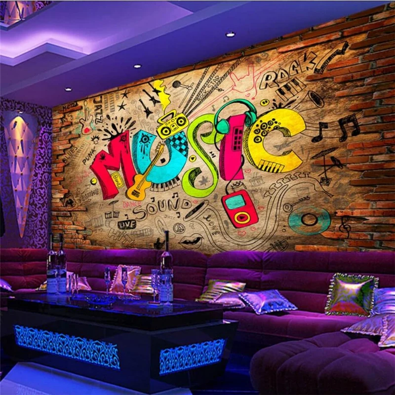 

beibehang Custom 3d photo wallpaper retro nostalgic brick wall music graffiti bar KTV background wall papel de parede wallpaper