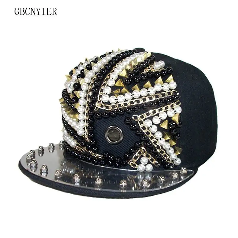 GBCNYIER Hip Hop Cool Hat Dance Show Sports Male Hat Rivet Fashion Adjustbale Female Cap Team Show Cool Hiphop Flat Brim Caps