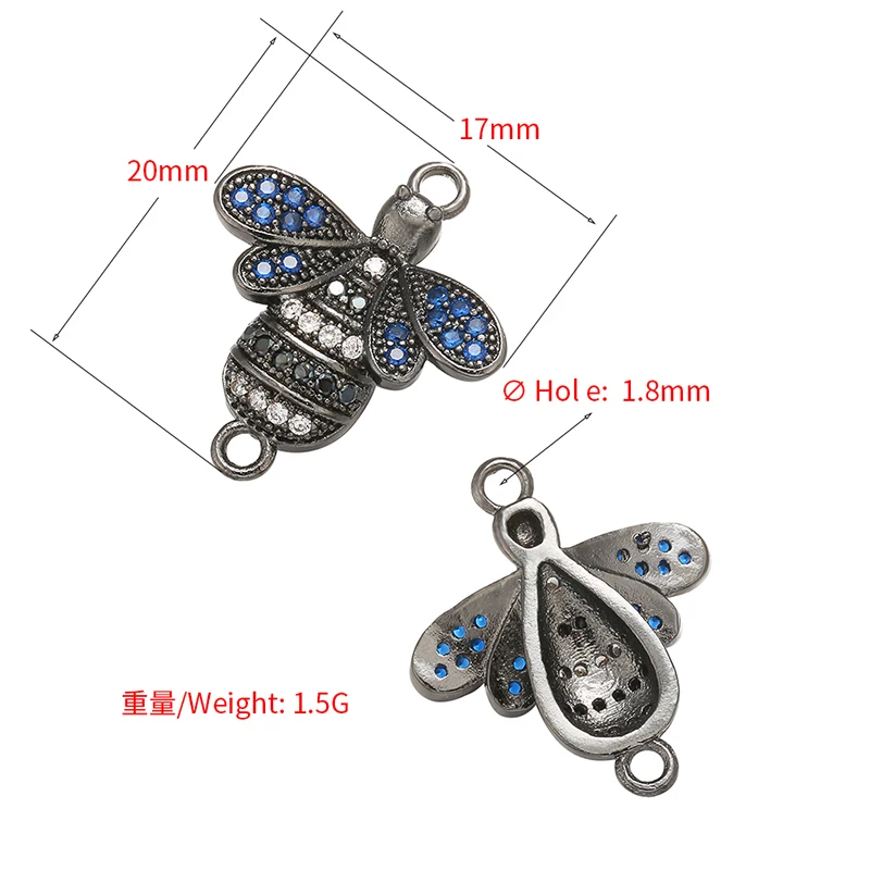 ZHUKOU 17x20mm Brass Bee Connectors for Women Necklace earrings bracelet Jewelry Accessories Findings Model: VS384