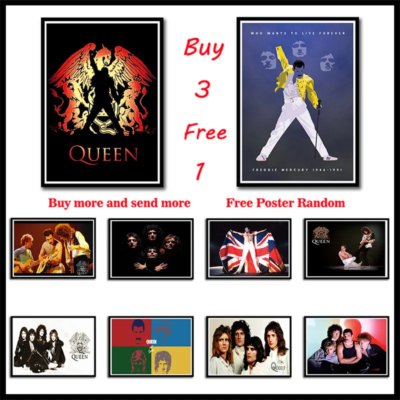 Queen Rock Music Poster Coated Paper Posters Bar Cafe Home Decor Painting Wall Sticker Frameless