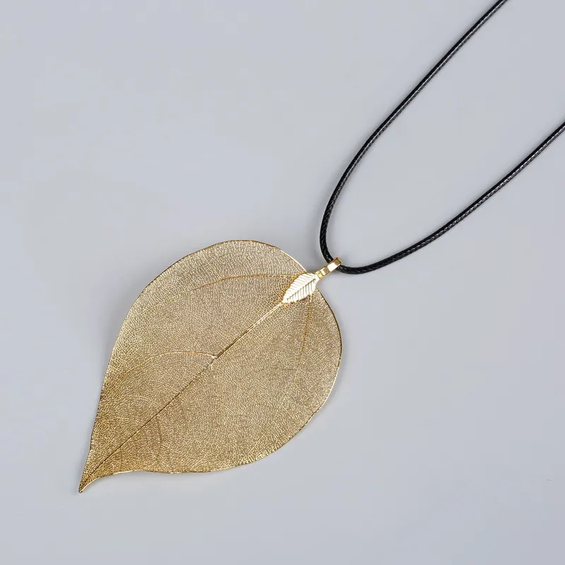 LOVBEAFAS Unique Natural Real Leaf Choker Pendant Necklace For Women True Leaves Shape Filigree Vintage Necklace Jewelry Gift