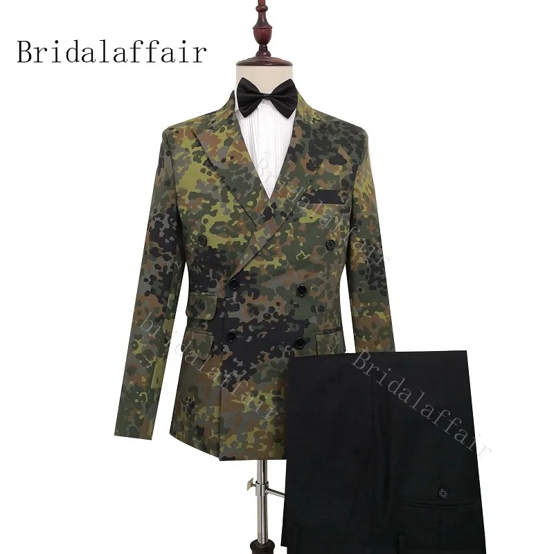 Bridalaffair Unique Camouflage Suit 2019 Formal Prom Groom Suits Men Blazer Pants Set For Wedding Tuxedos For Men Slim Fit Terno