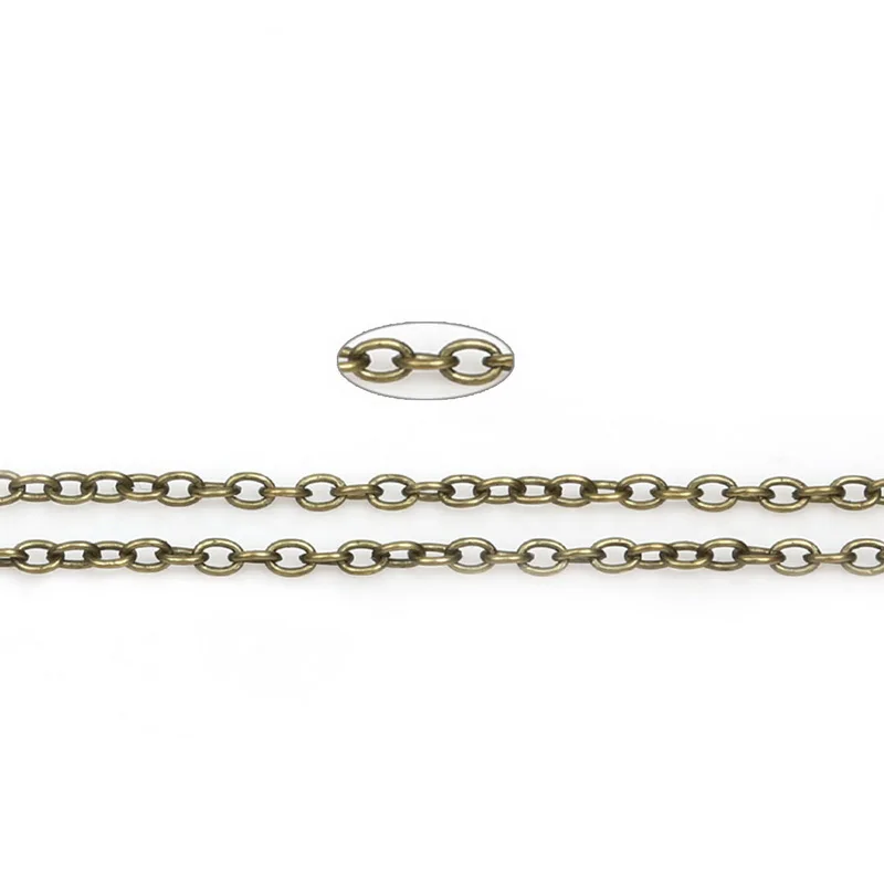 3X2mm 5m/lot Rhodium/Silver/Gold/Gunmetal/Antique Bronze Plated Necklace Chains for DIY Bracelet Jewelry Findings Making
