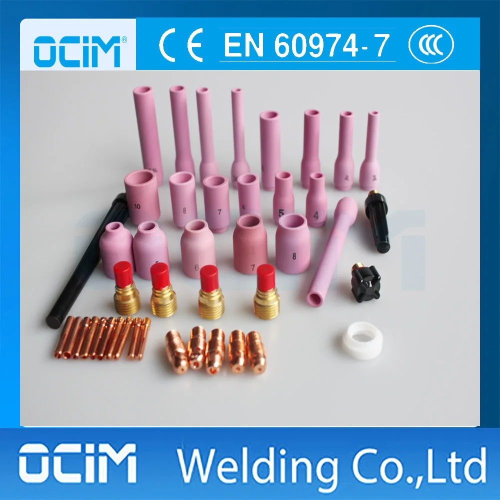 43pcs Tig Torch Consumables Kit  Long Alumina Nozzle Back Cap Collet Body Fit TIG Welding Torch SR WP9 20 25