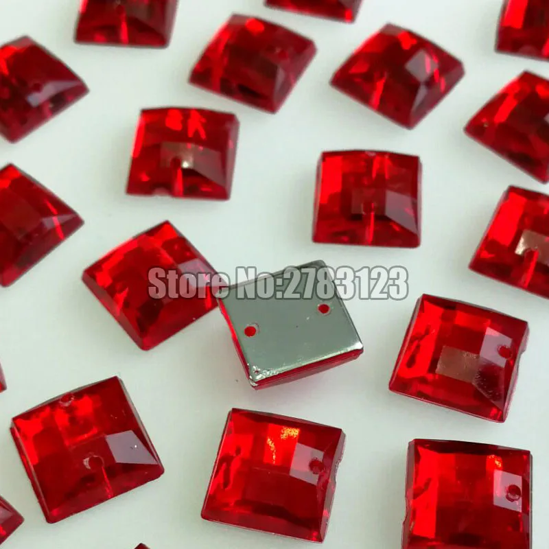 Factory sales! 50pcs Red square high quality Acryl sew on rhinestones with two holes,diy/clothing accessories SWYS15