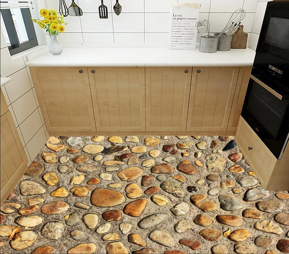 

Floor wallpaper 3D Lifelike pebble floor tile picture