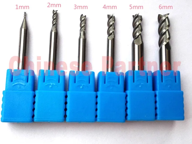 6pcs/set 1mm,2mm,3mm,4mm,5mm,6mm HRC50 3Flutes End mill for Aluminum Milling Cutter Tools Carbide CNC Endmill Router bits