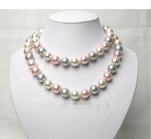 

FREE shipping AAA BEST round white pink gray seashell pearls necklace