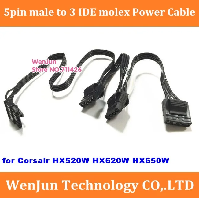 

High quality 5Pin to 3x IDE molex 4pin Modular Power Supply Adapter Cable for Corsair HX520W HX620W HX650W PSU