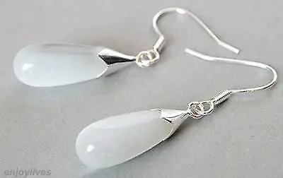 Attractive White Opal Drop Dangle 925 Sterling Silver Hook Earrings