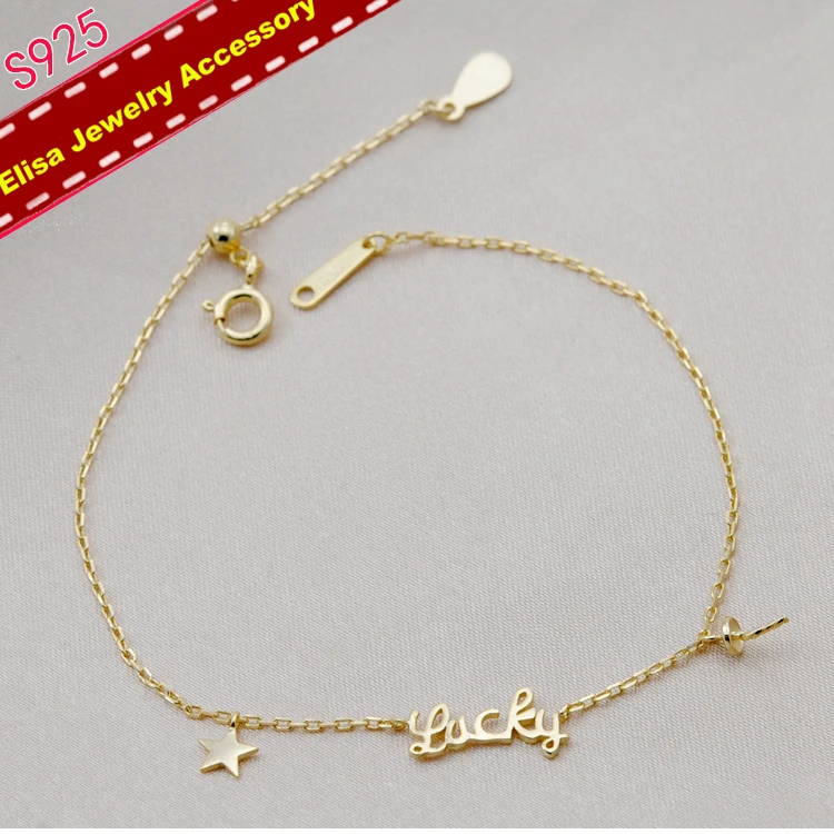 S925 Solid Silver Lucky Star Bracelet Findings Women DIY Pearl Adjustable Bracelet Jewelry Components Silver&Gold Color 3Pcs