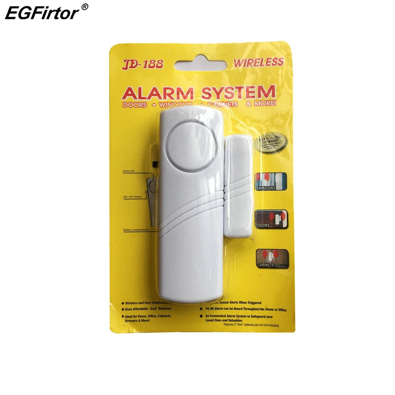 Independent Wood Door Alarm Sensor Window Detector With 90Db Buzzer Burglar Security Alarm System AAA Battery