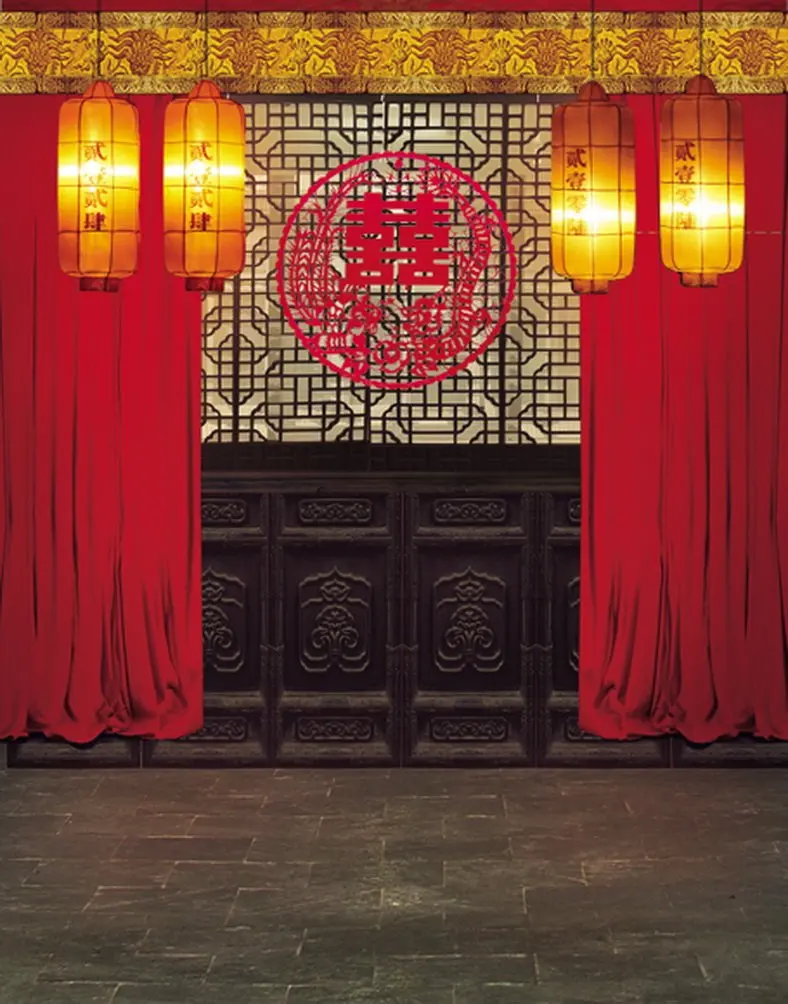 

5x7ft Chinese Traditional Wedding Room Best Wishes Photography Backdrops Photo Props Studio Background