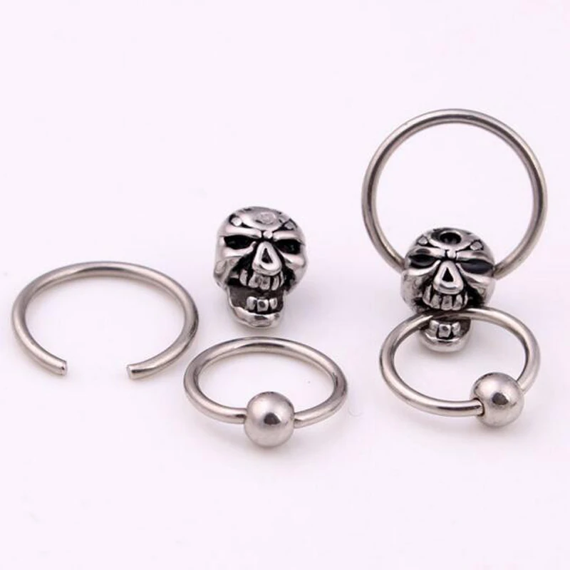 1Piece Stainless Steel Captive Hoop Rings CBR Eyebrow Skull Tragus Earrings Nose Closure Skulls Body Piercings Jewelry Helix