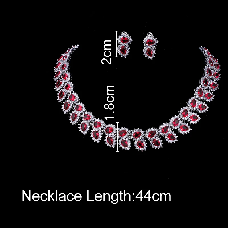 Emmaya Wedding Jewelry Sets Bridal Necklace Set for Women Teardrop White Red Zircon Jewelry Set Silver Color Engagement