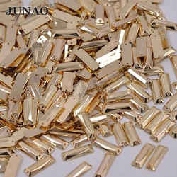 JUNAO 7x21mm Sewing Gold Crystal Rectangle Rhinestones Sew On Acrylic Crystal Applique Gold Flatback Stones for Clothes Crafts