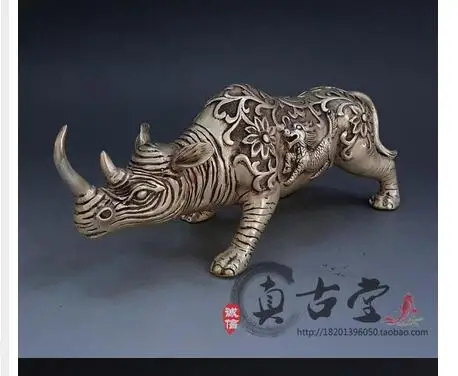 

Tibet Silver Carved Kirin&Big Rhinoceros Statue Copper Silver Brass Tibetan Silver statue bronze factory outlets