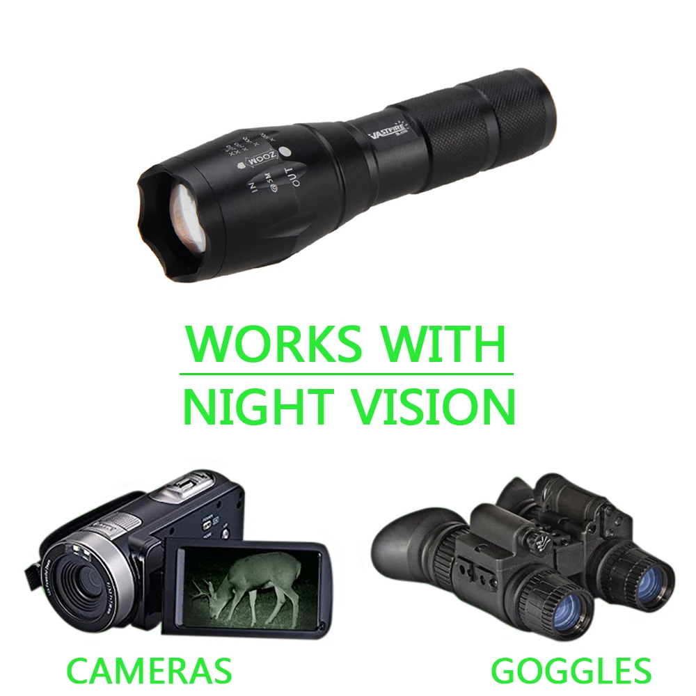 Infrared IR 850nm Night Vision Zoom Led Flashlight Lamp LED Torch Flashlight Handheld Linterna For 18650
