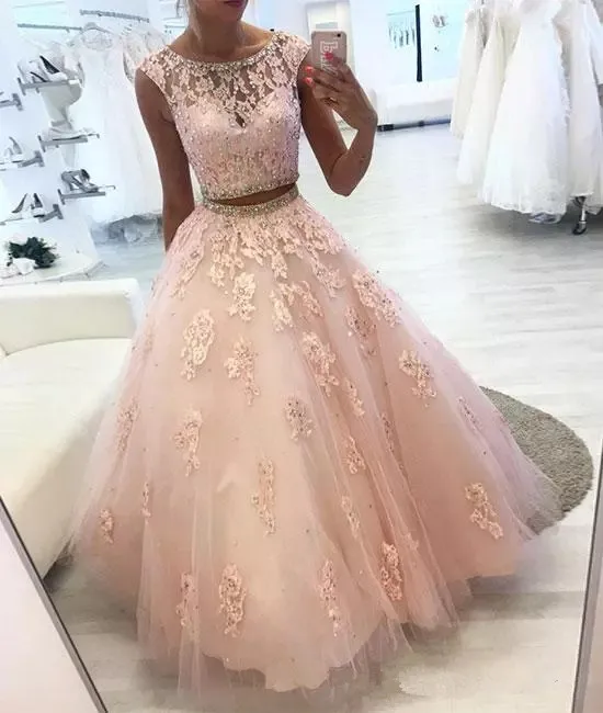 Zwei Stück Spitze Quinceanera Kleider Mit Perlen Kristall Tüll EINE Linie Süße 16 Kleider Korsett Formale Kleider Für 15 Jahre prom gonw