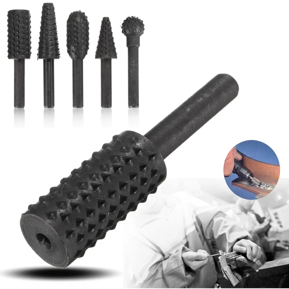 5 pc セットロータリーやすりファイル 1/4 "シャンクバリファイルやすり木工ドリルビット Hss ロータリーファイルウッド掘削彫刻アーティファクトツール