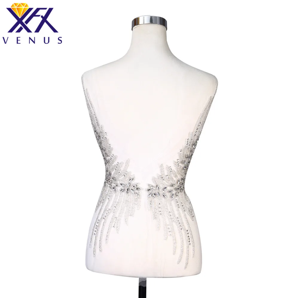 XFX VENUS Handsew on bodice rhinestone applique with glass beads pearls patch  wedding dress accessories for DIY