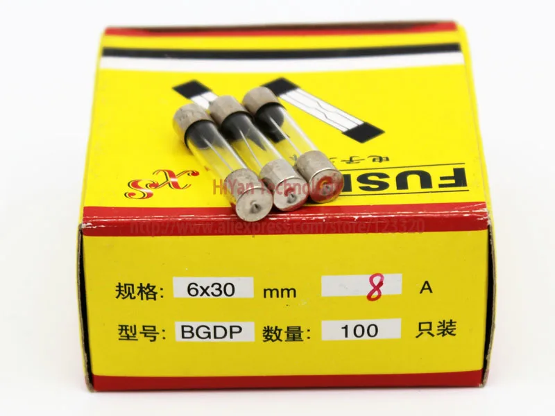 (100pcs/lot) 6*30MM 8A Fuses Fast Quick Blow Glass Tube Fuse 6x30mm 250V 8A F8AL250V