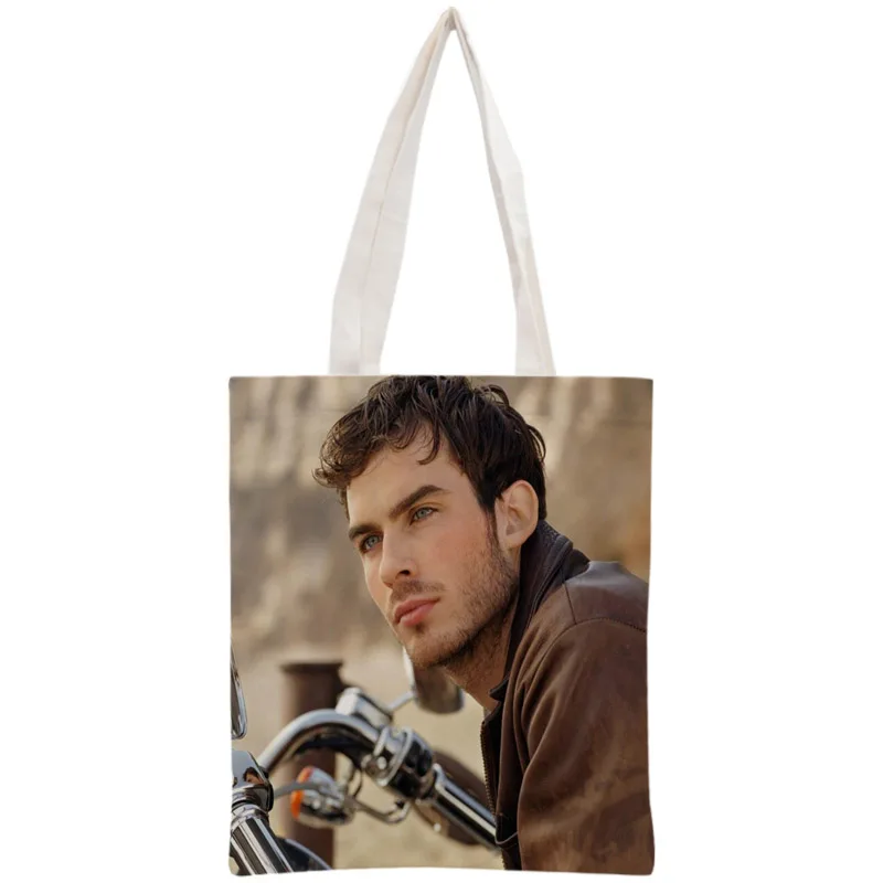 Custom Ian Somerhalder Tote Bag Reusable Handbag Women Shoulder Foldable Canvas Shopping Bags Customize your image