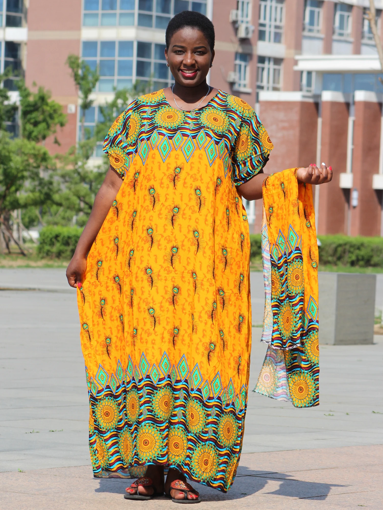 2019 Nieuwe Mode Geel Kleurrijke Gedrukt Partij Katoen Afrikaanse Dashiki Jurk