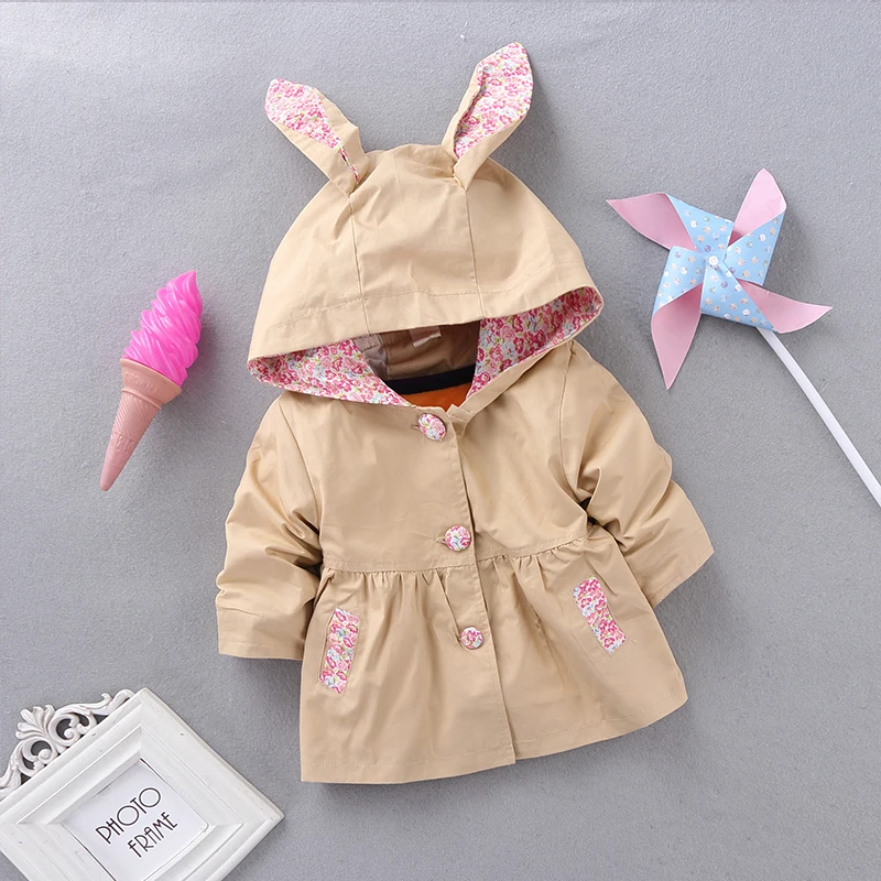 Hooded Baby Girls Coat 1-4 Years Children Cotton Jacket Kids Clothing Spring Autumn Manteau Fille Windbreaker  KF255