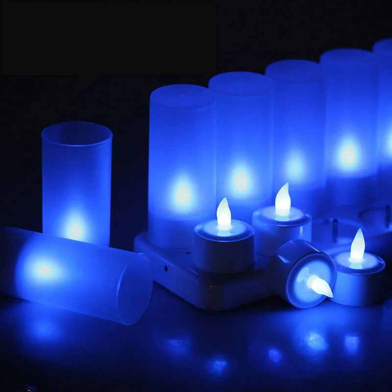 Set of 12 Remote Controll Rechargeable Tea Light LED Candles frosted Flameless TeaLight Multi-color Changing Candle Lamp Party