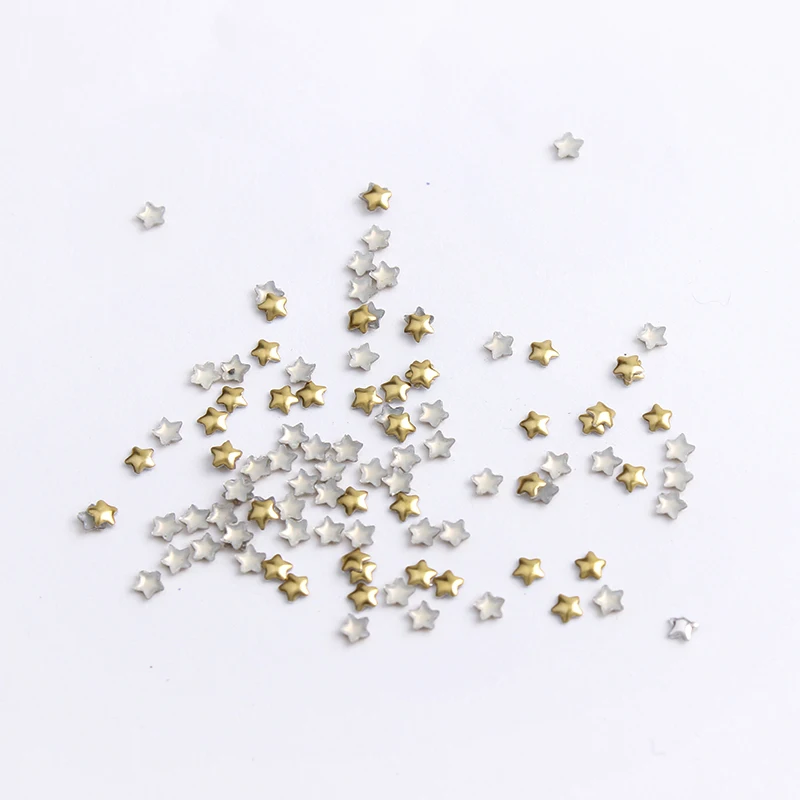 3mm/4mm/5mm Gold/Silver Five-pointed Star Hot Fix Nail Art Rivet Punk Rock Style For DIY Nail Art Decoration