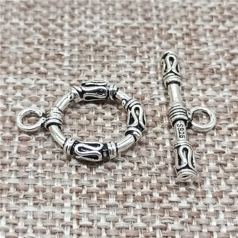 2 Sets 925 Sterling Silver Toggle Clasps Stick and Circle Connector for Bracelet Necklace