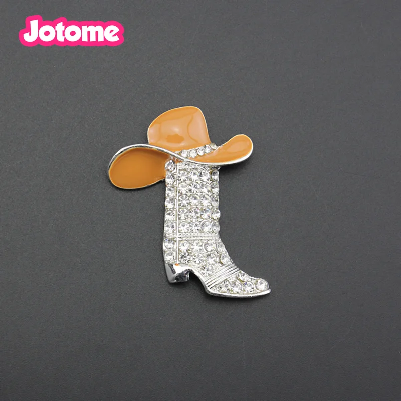 100pcs/lot Enamel Women Jewelry Lucky Western Cowboy Boots Shoe Brooch Pin Hat