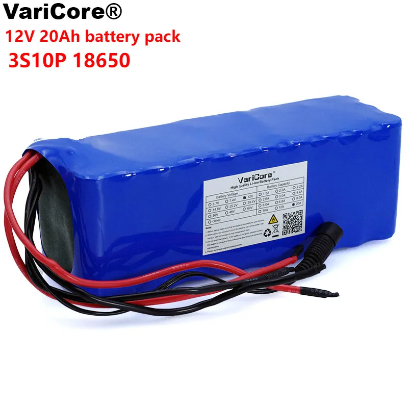 

VariCore 12V 20Ah 18650 Lithium Battery Pack 12.6v 20000mah Capacity Miner's Lamp 100w 800W High power Batteries with BMS