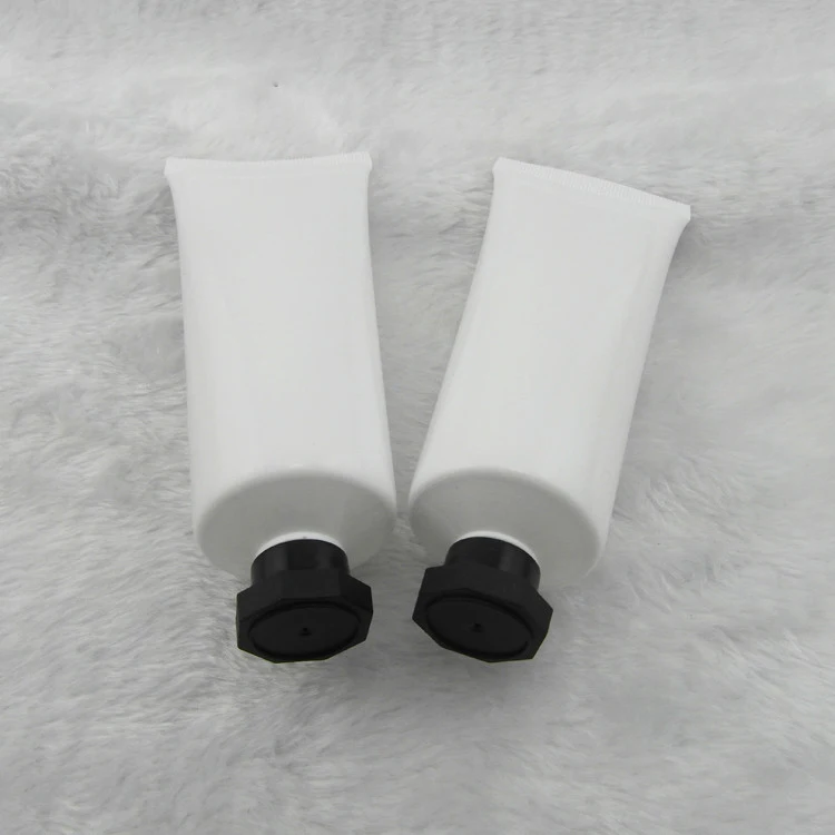 

80 ml 50pcs glossy white plastic tube with black spiral cap ,emulsion cream tube ,80ml PE cosmetic packaging empty bottles