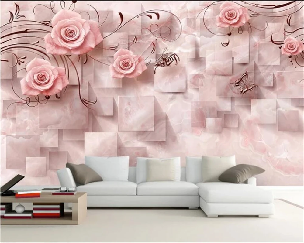 

3D-обои с мраморным тиснением и розами на заказ для гостиной, спальни, декора стен, объемные обои с рисунком роз