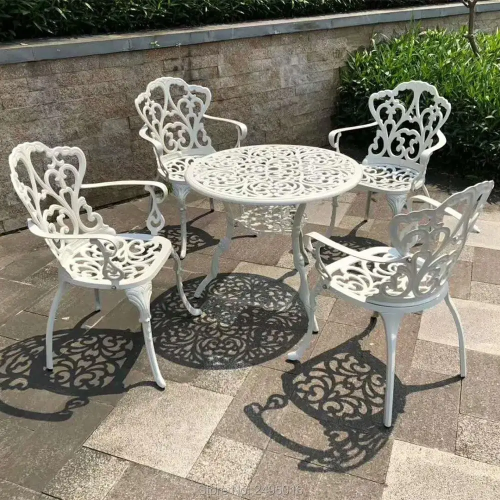 Ensemble de salle à manger en fonte d'aluminium, meubles extérieurs, table et chaises de jardin, étanche, fourmi rouille, balcon, rue, métal, 5 pièces