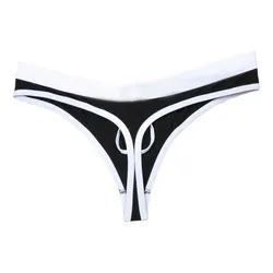 Charming Sexy Penis Hole Design Bkini Thong Men's G-Strings Fashion Patchwork Elastic Covered Edge Male Thong Underwear